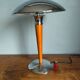 Mushroom lamp/ocean liner in chromed metal and vintage wood