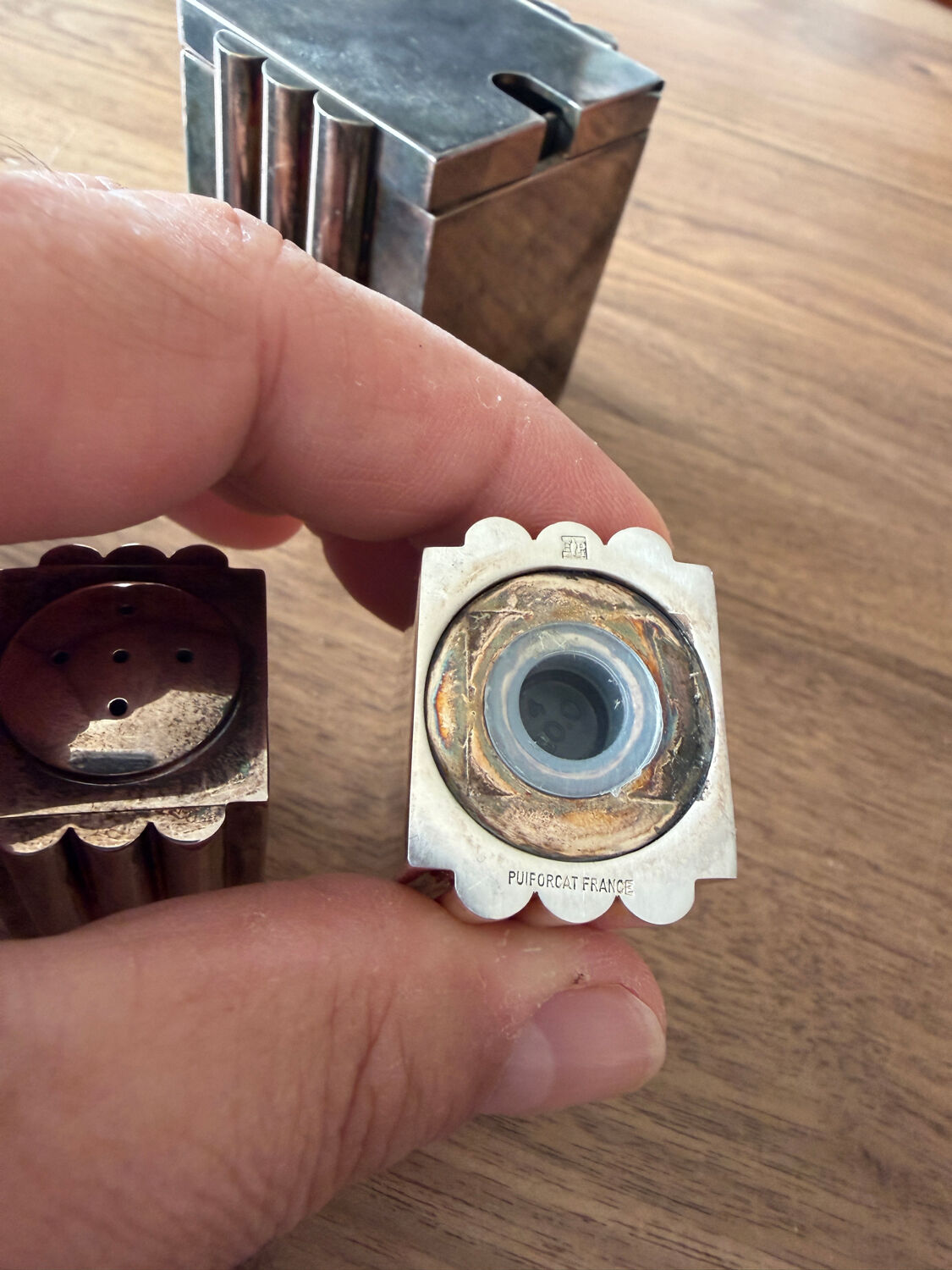 Puiforcat salt cellar, pepper shaker and mustard pot