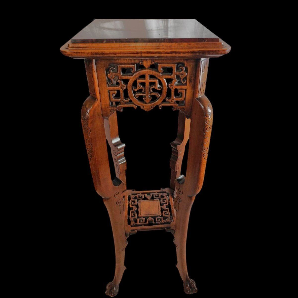 Rare Guéridon / Japonese Pedestal in Carved Wood by Gabriel Viardot