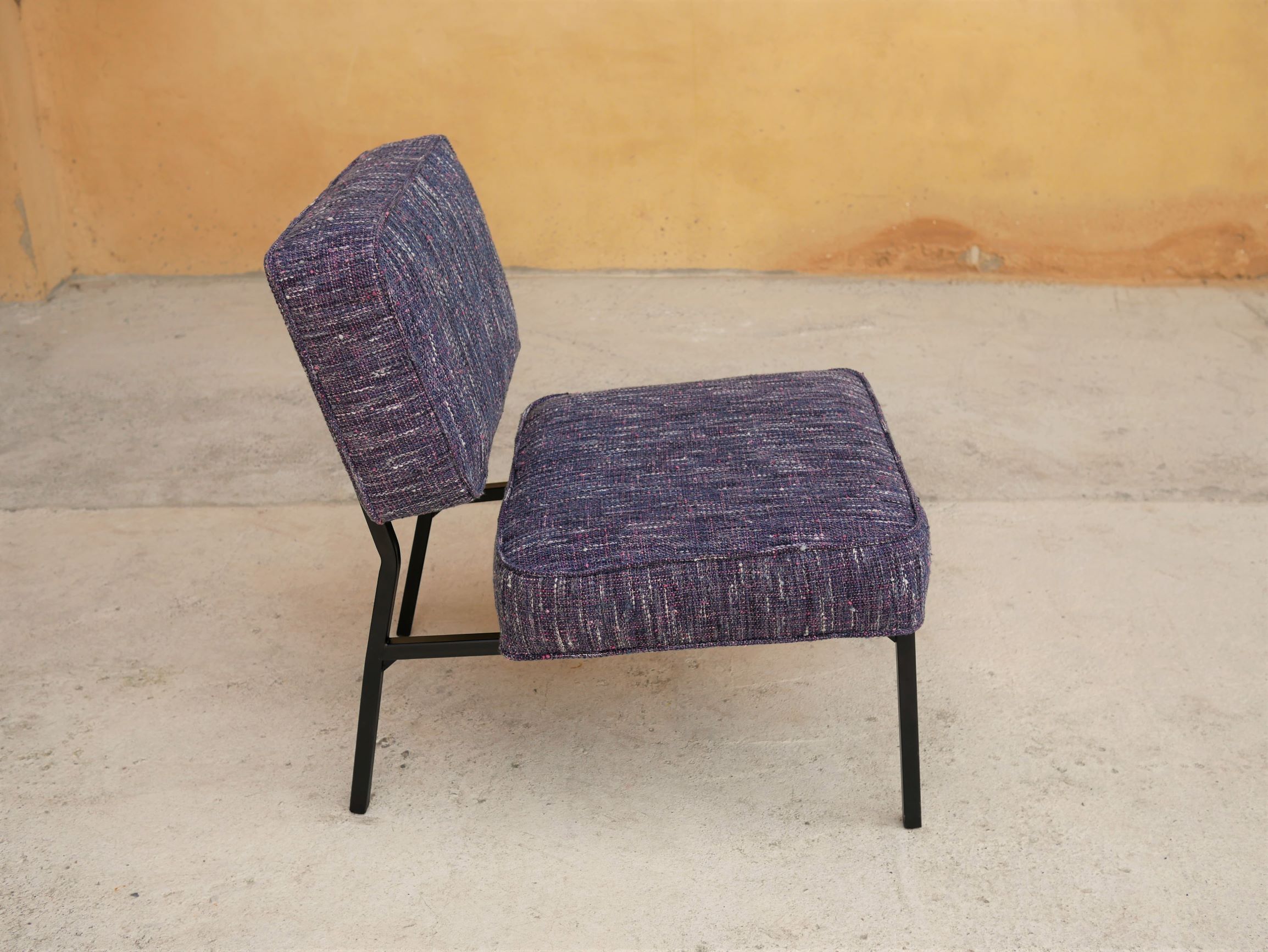 Vintage modernist metal foot armchair