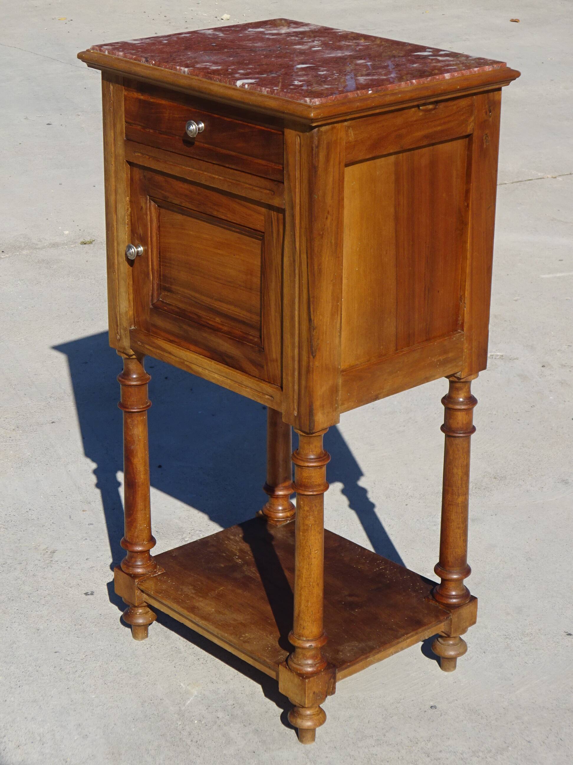 Antique nightstand in walnut and marble, Louis XVI