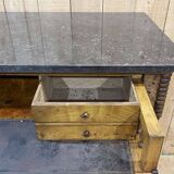 Commode secrétaire du XIXème en loupe d'orme, sapin et dessus marbre noir