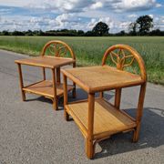 Pair of bedside tables in wood and woven straw - around 1960.