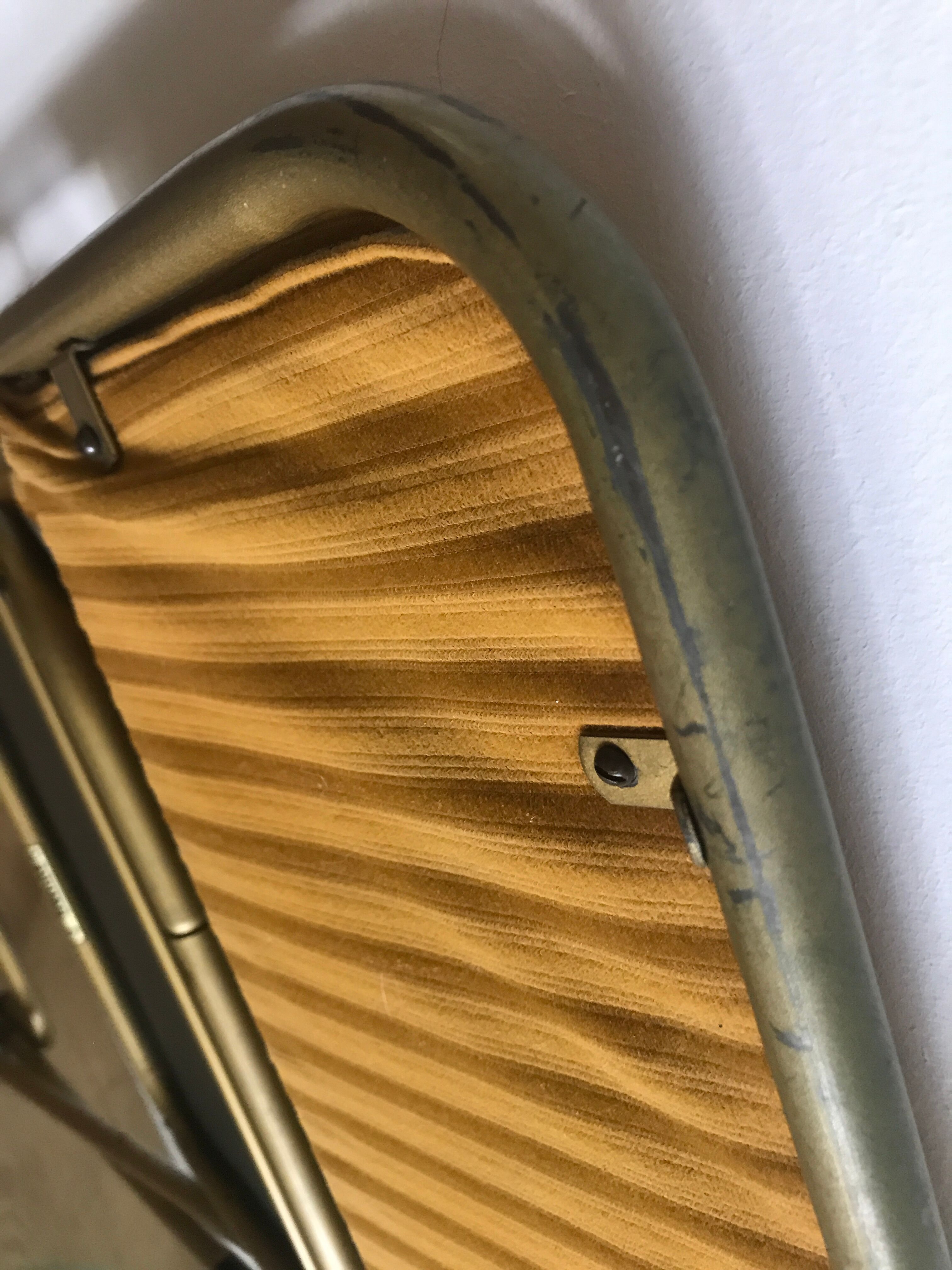 Vintage folding chair lafuma chantazur with striped golden fabric
