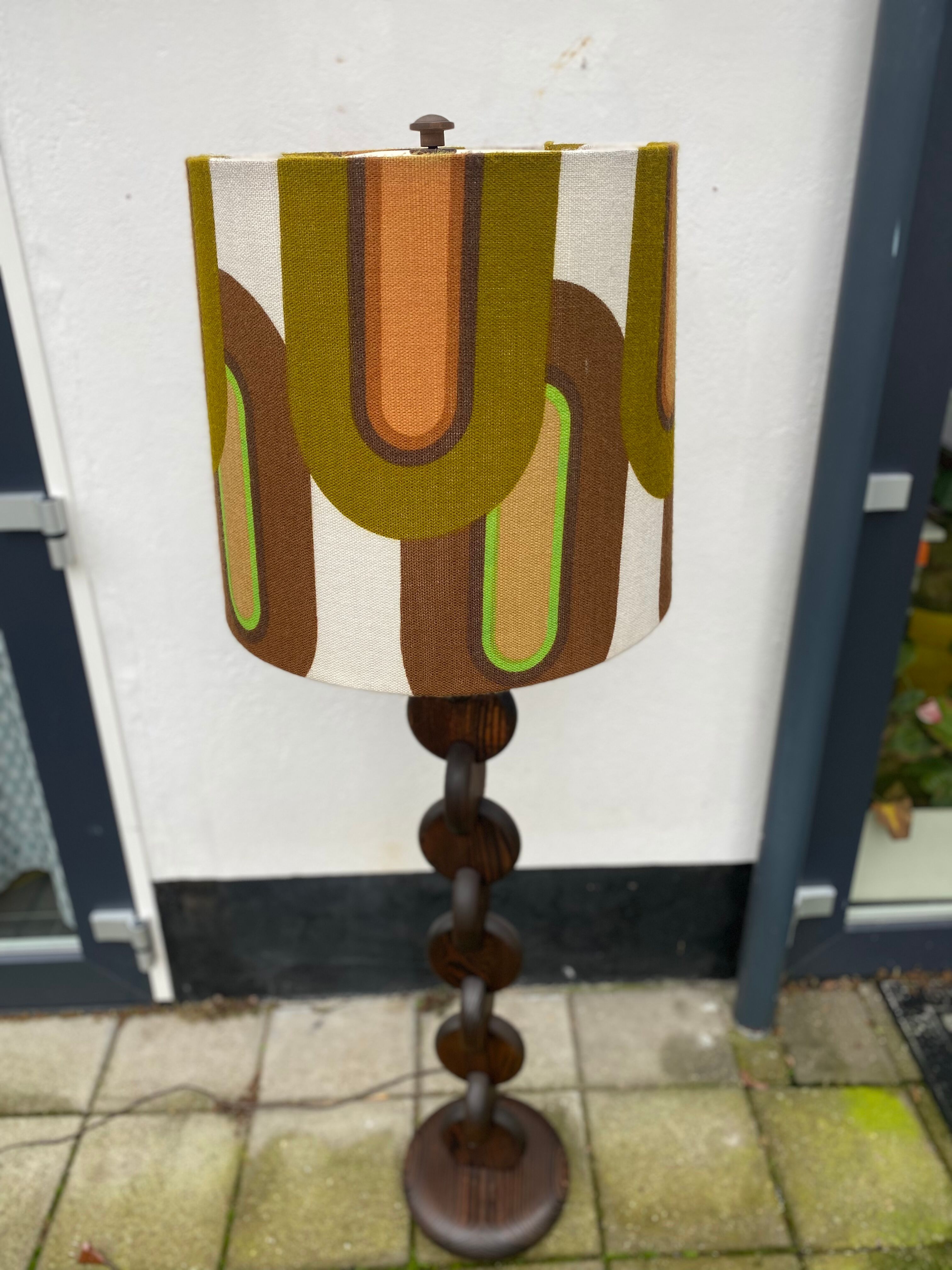 Brutalist Carved Wood Floor Lamp