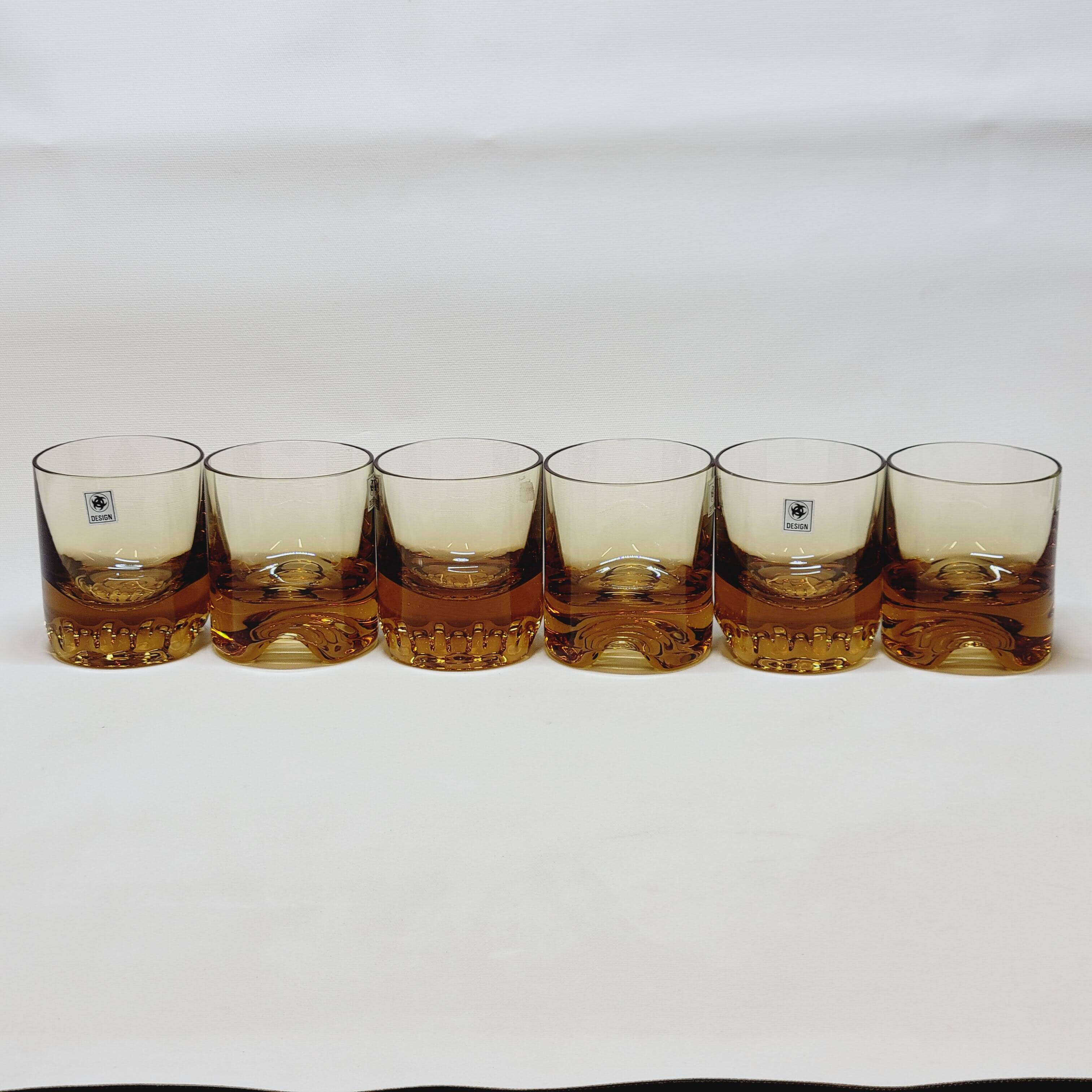 Verreries lorraines cristal set of 6 thick amber whiskey glasses vintage design