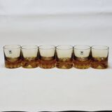 Verreries lorraines cristal set of 6 thick amber whiskey glasses vintage design