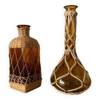 Two amber carafes