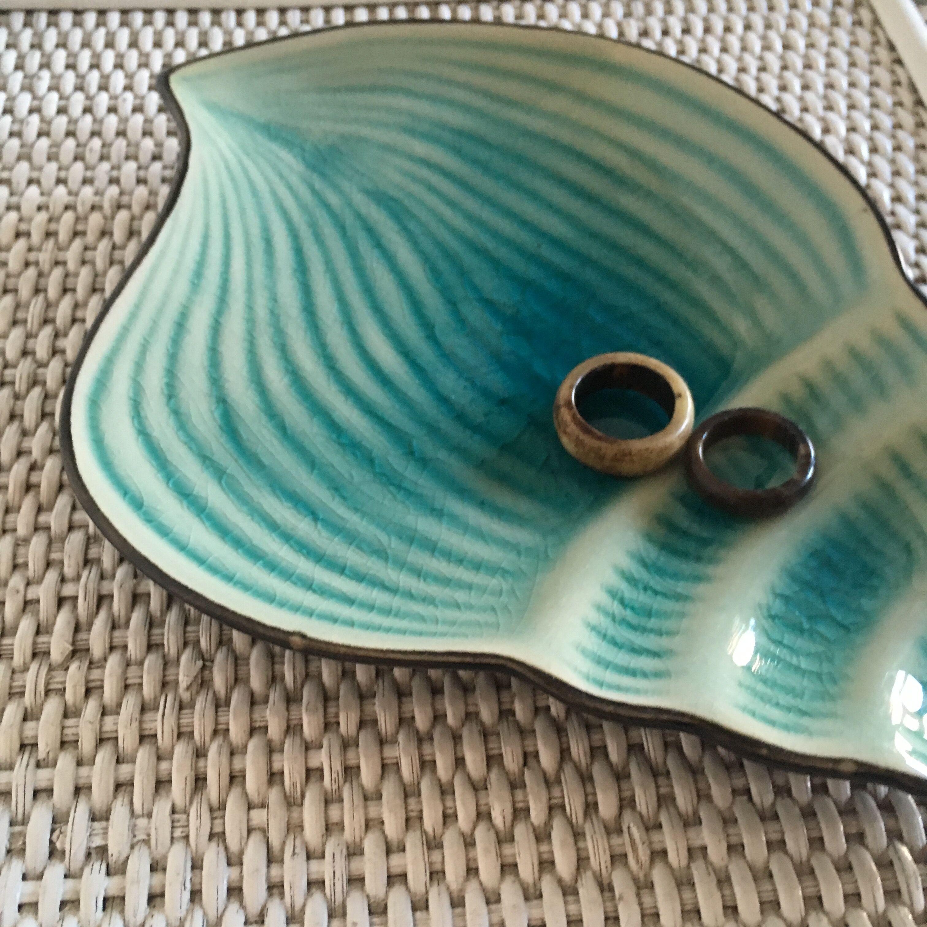 Glove shell vintage faience and turquoise glass