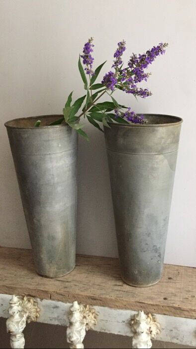 Pair of old florist pots in zinc
