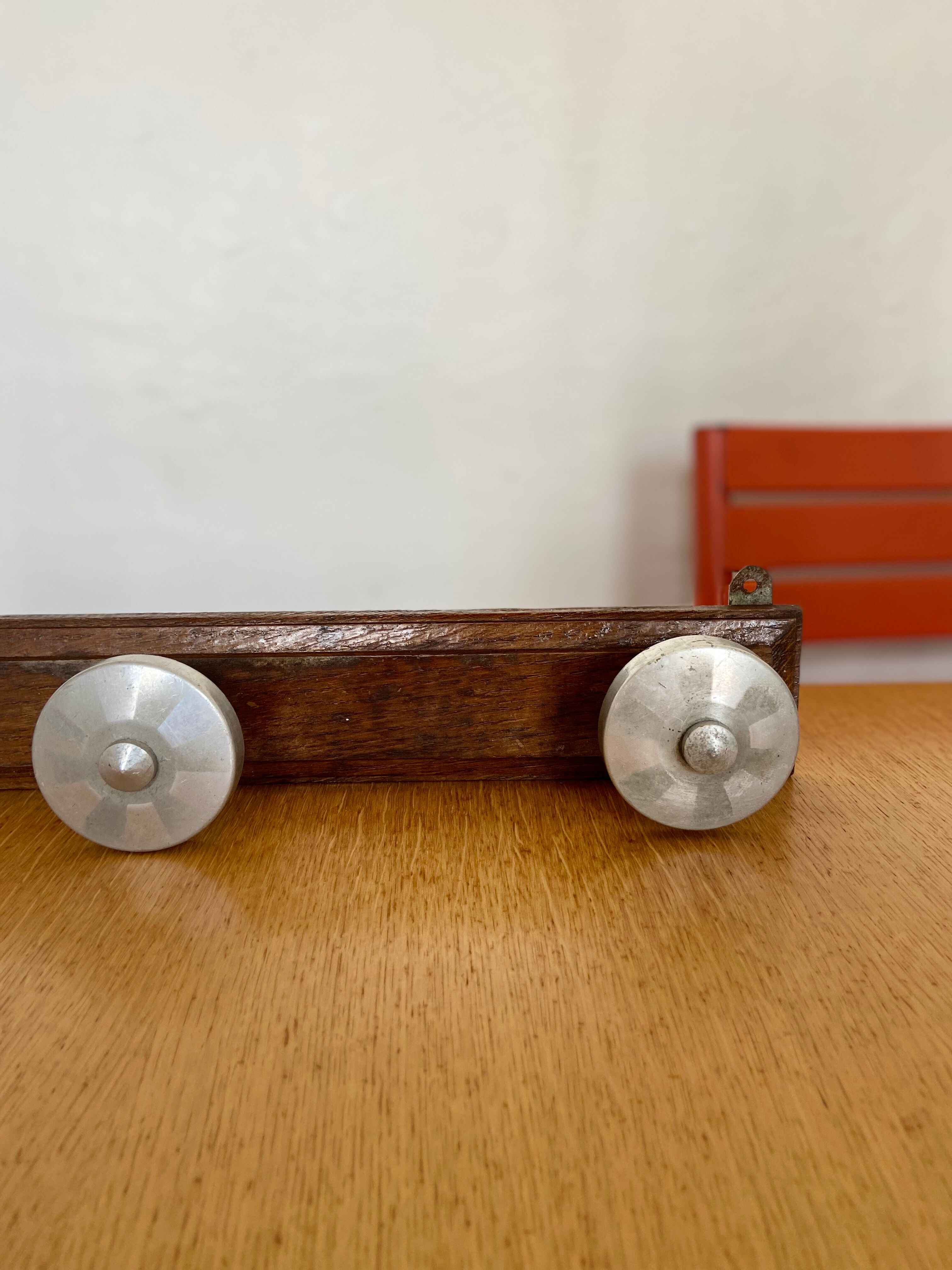 Vintage wood and aluminum patere