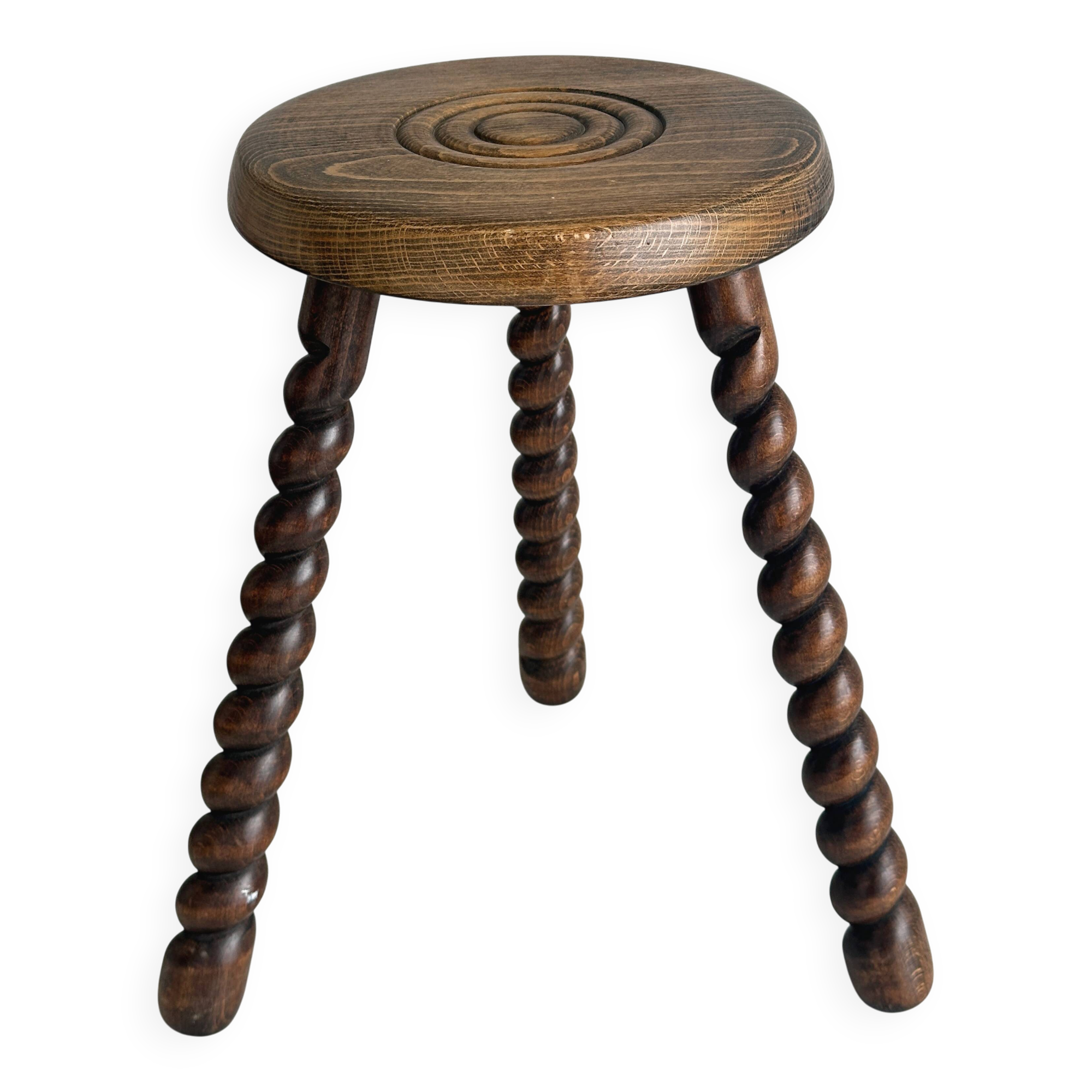 Antique turned wooden tripod stool