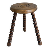 Tabouret tripode bois tourné ancien