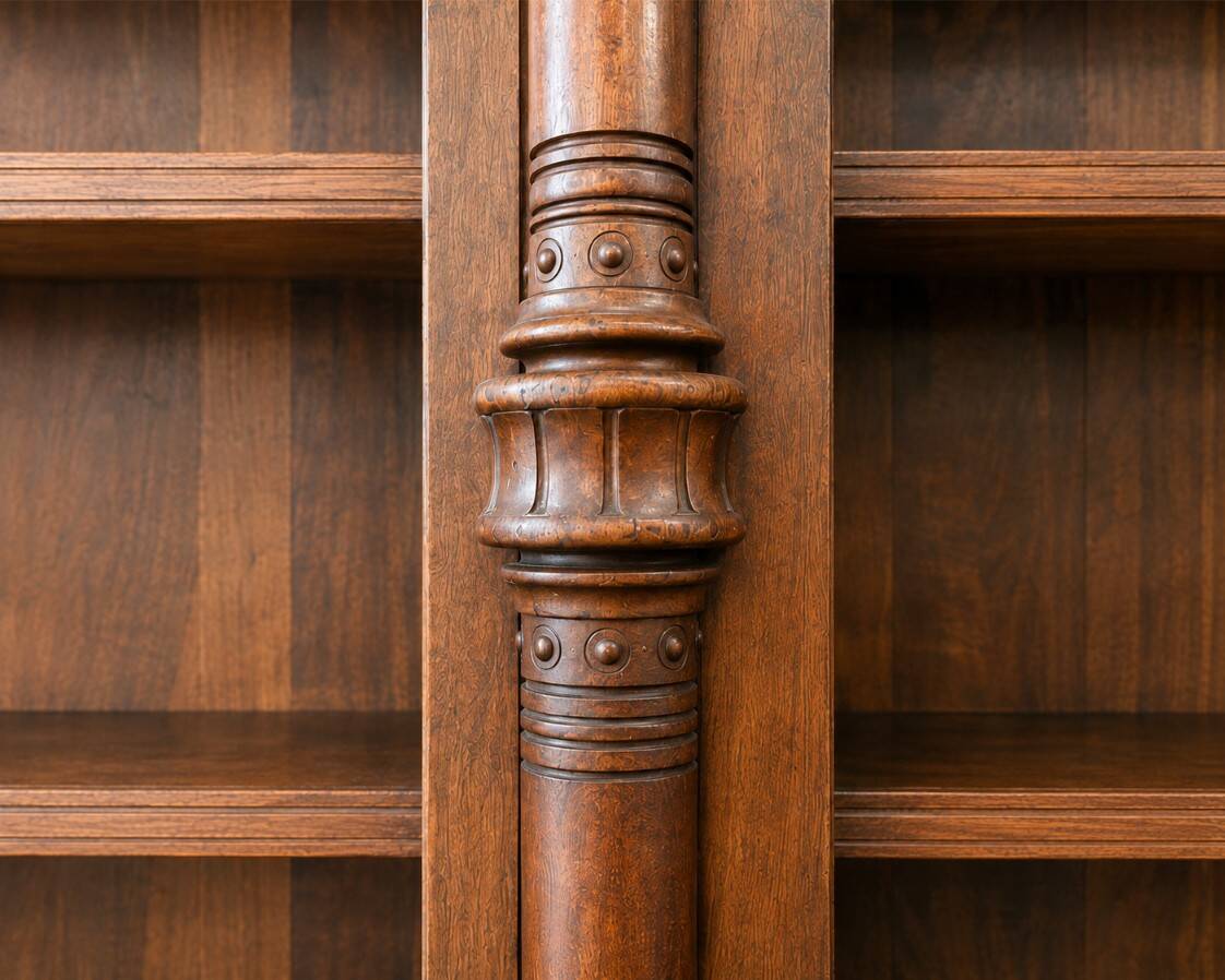 Imposing two-body buffet/library in solid oak and walnut from the Napoleonic III period.