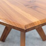 French Brutalist Pine Side Table, 1970s