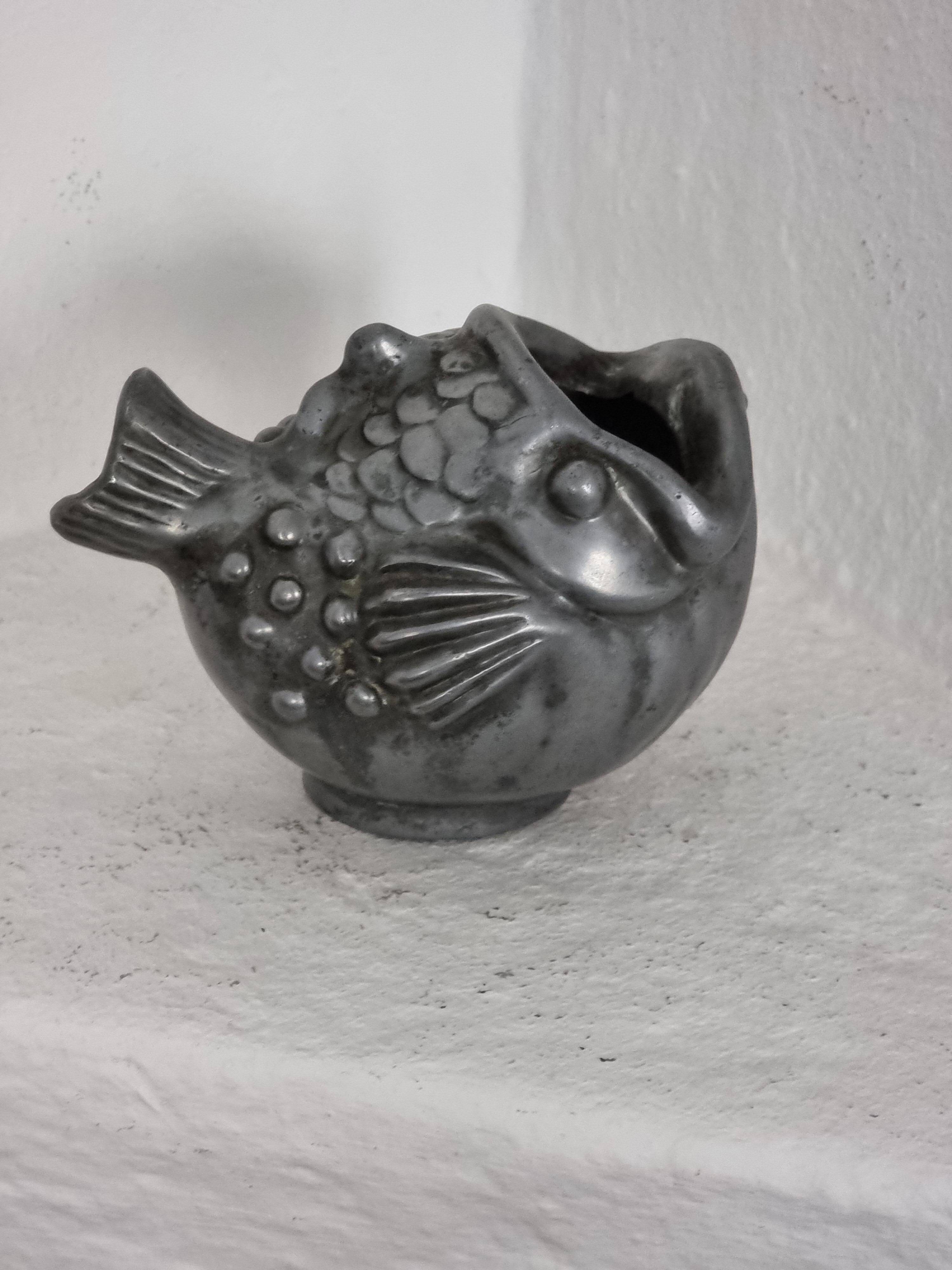 Just Andersen, fish vase in pewter, Denmark, 1930s