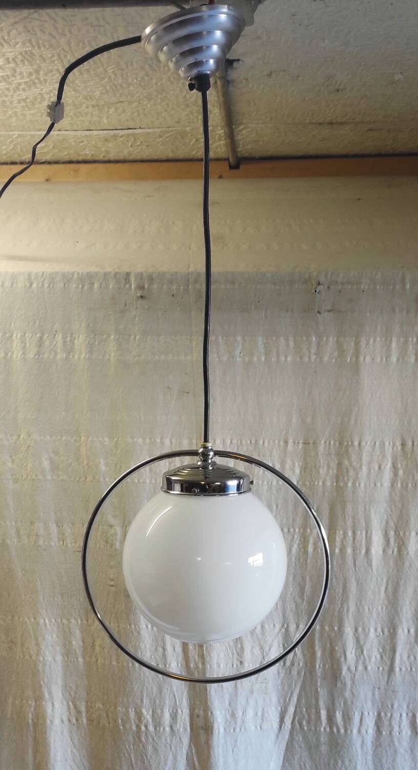 Art Deco opaline globe pendant - mid 20th century