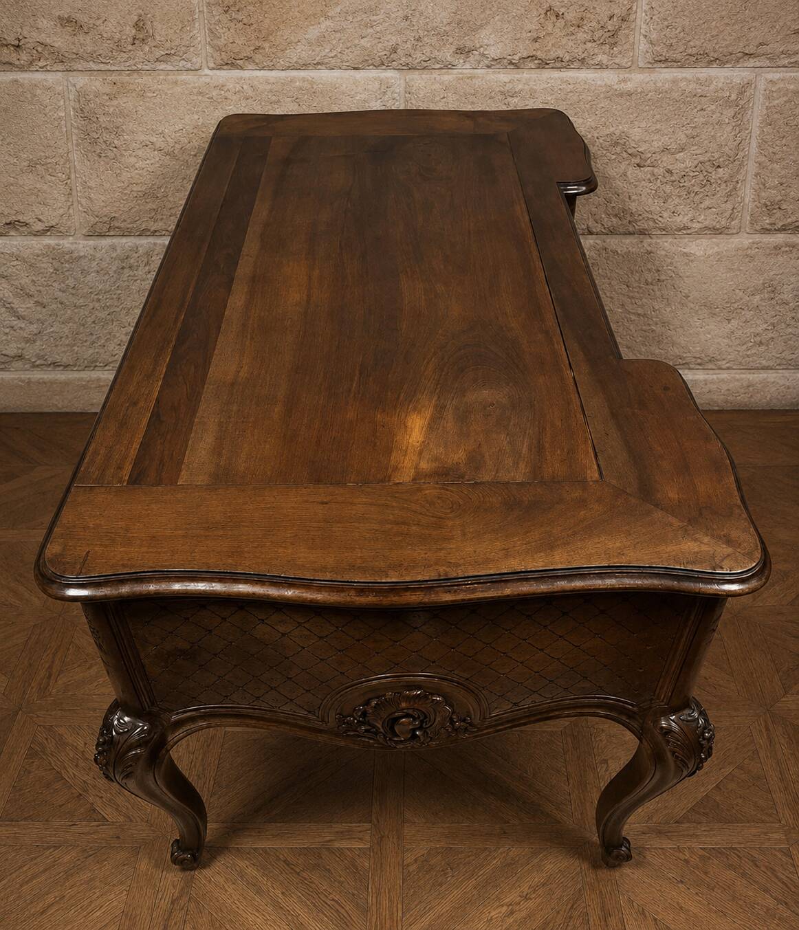 Large walnut writing desk – Louis XV style – 20th century