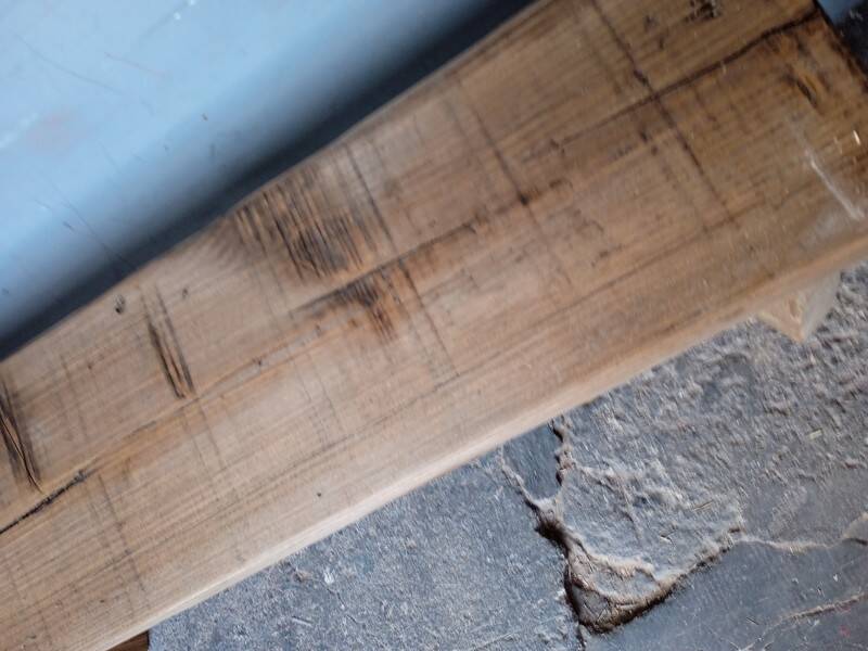 Pair of 2 patinated solid wood benches / stools