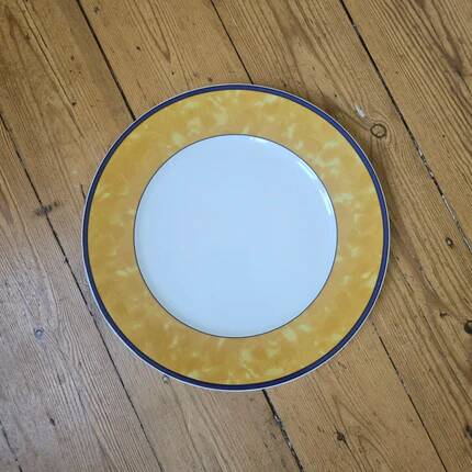 8 grandes assiettes plates vintage en porcelaine Winterling Bavaria - Marli jaune marbré