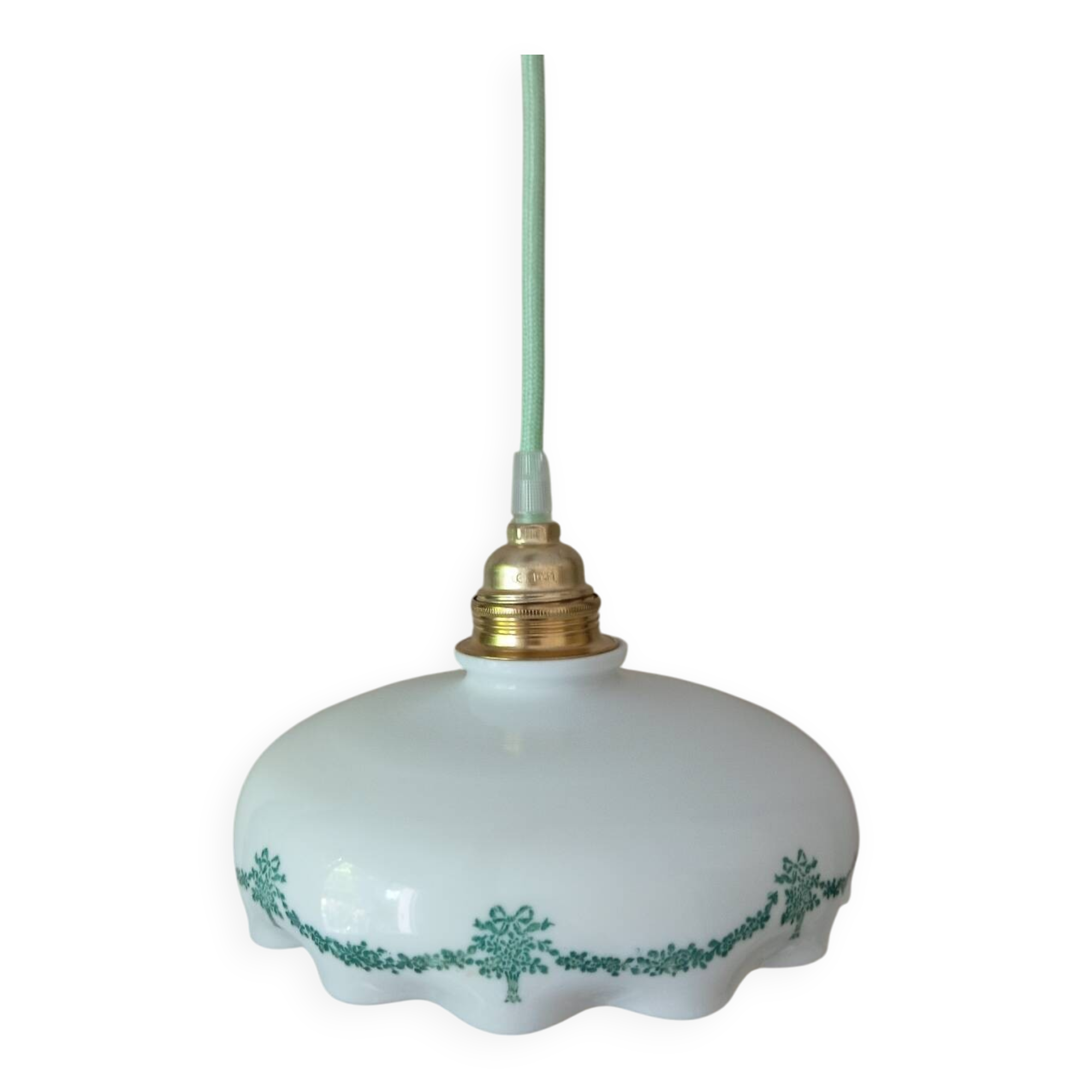 White opaline handkerchief pendant or portable lamp, vintage 1920