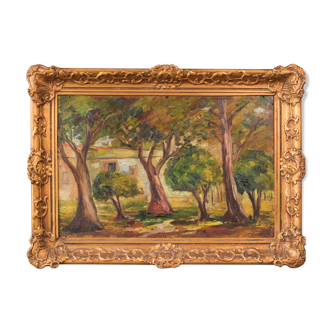 Post Impressionist Oil of Trees and Building