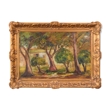 Post Impressionist Oil of Trees and Building
