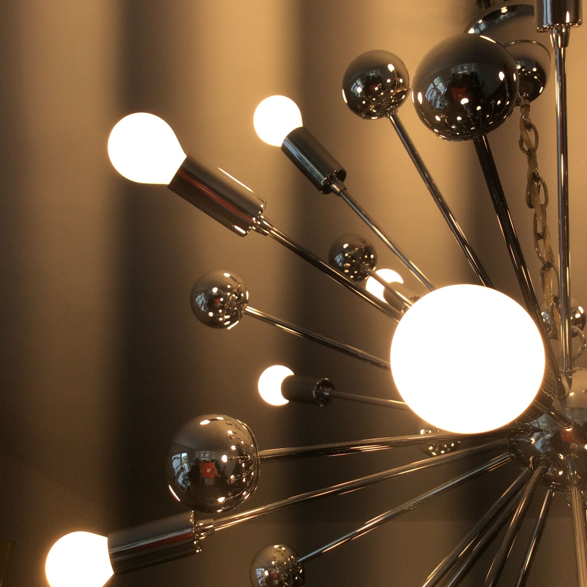 Sputnik XXL chandelier of the 60s-70s chrome metal 20 lamps