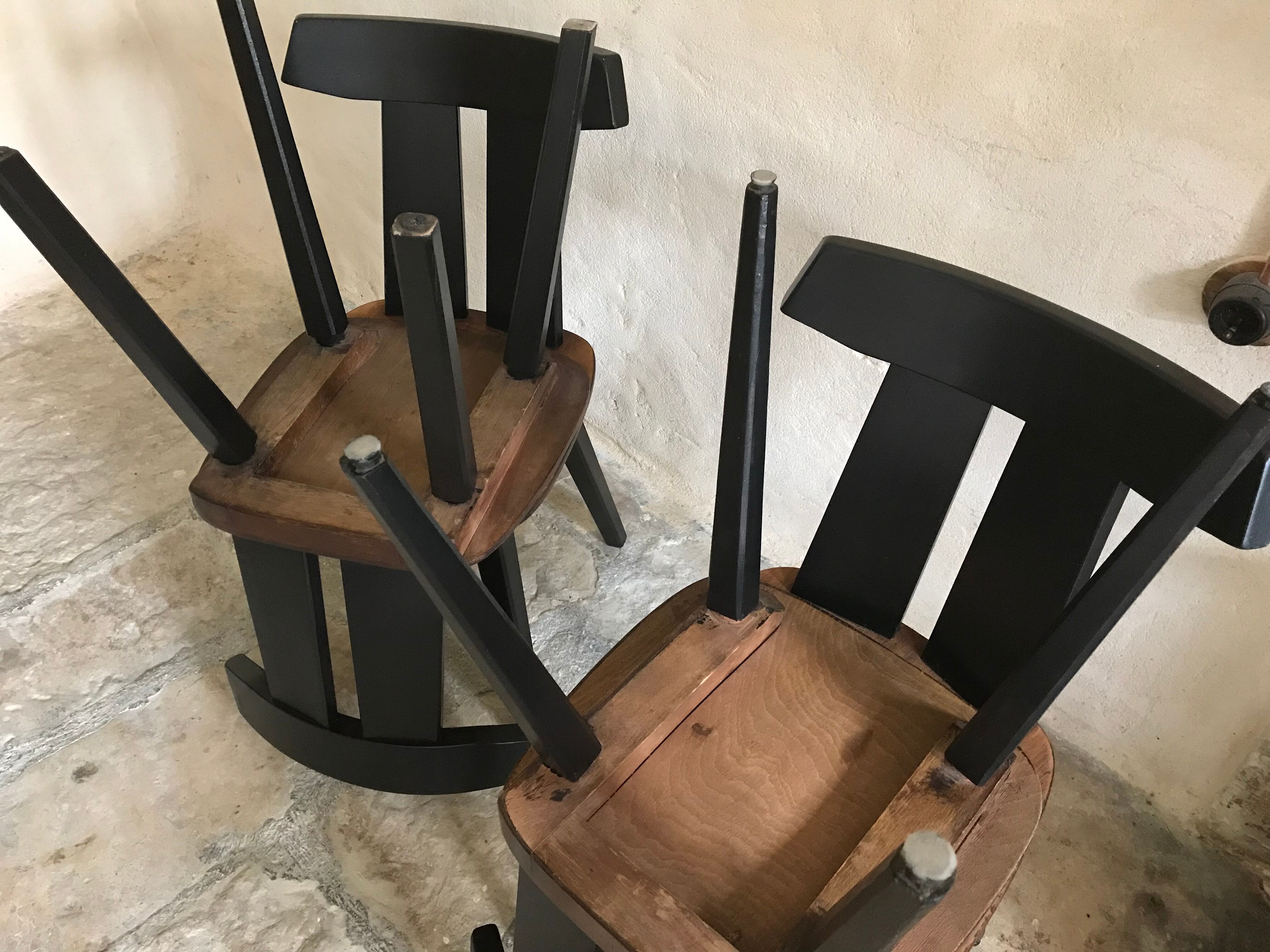 Set of 4 vintage brutalist chairs in beech 1960's