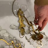 Brass Crystal Sconces Set of 2 1950’s