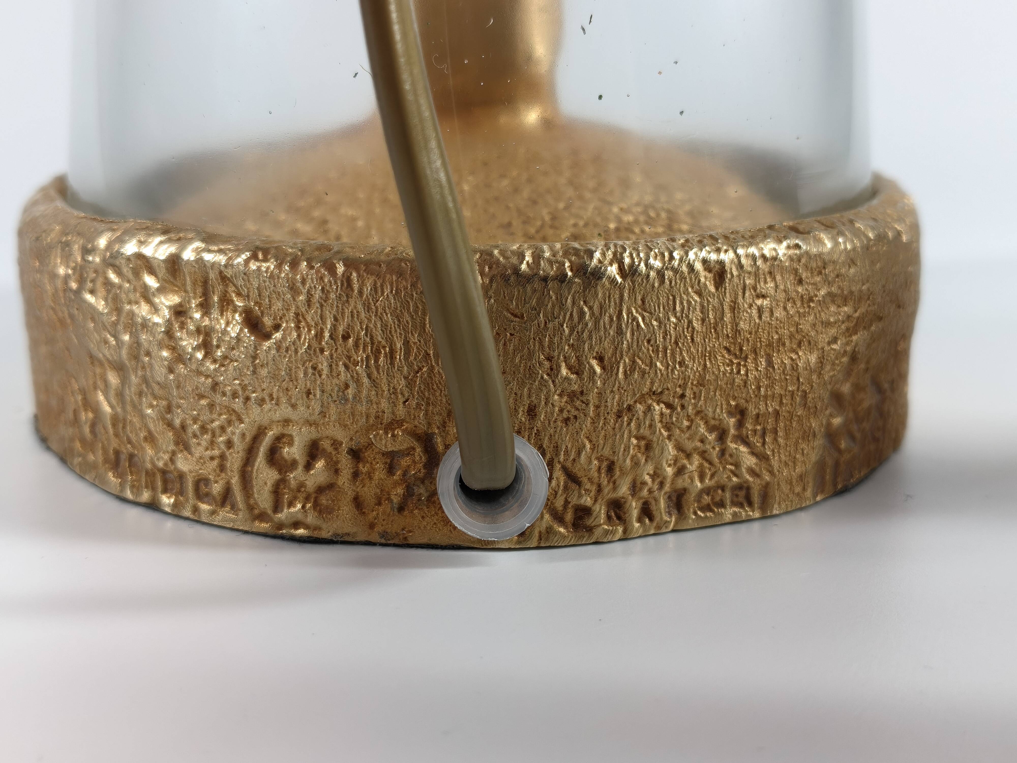 Vintage lamp base signed Pierre Casenove, gilded bronze, glass, 1970s.