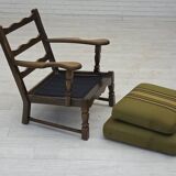 1970s, pair of Danish armchairs, original green furniture wool, oak wood.