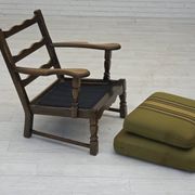 1970s, pair of Danish armchairs, original green furniture wool, oak wood.