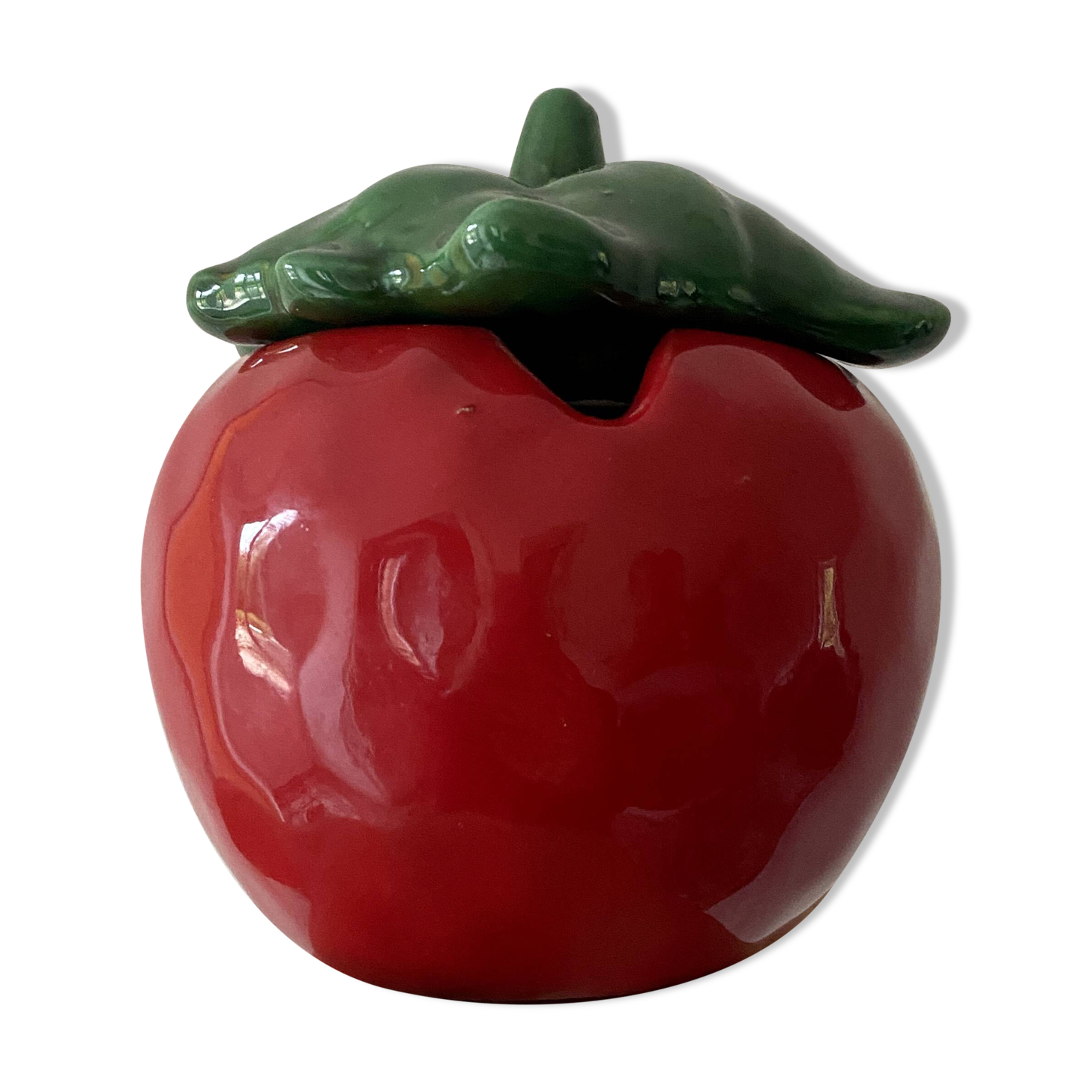 Mustard pot or jam maker in tomato-shaped slip