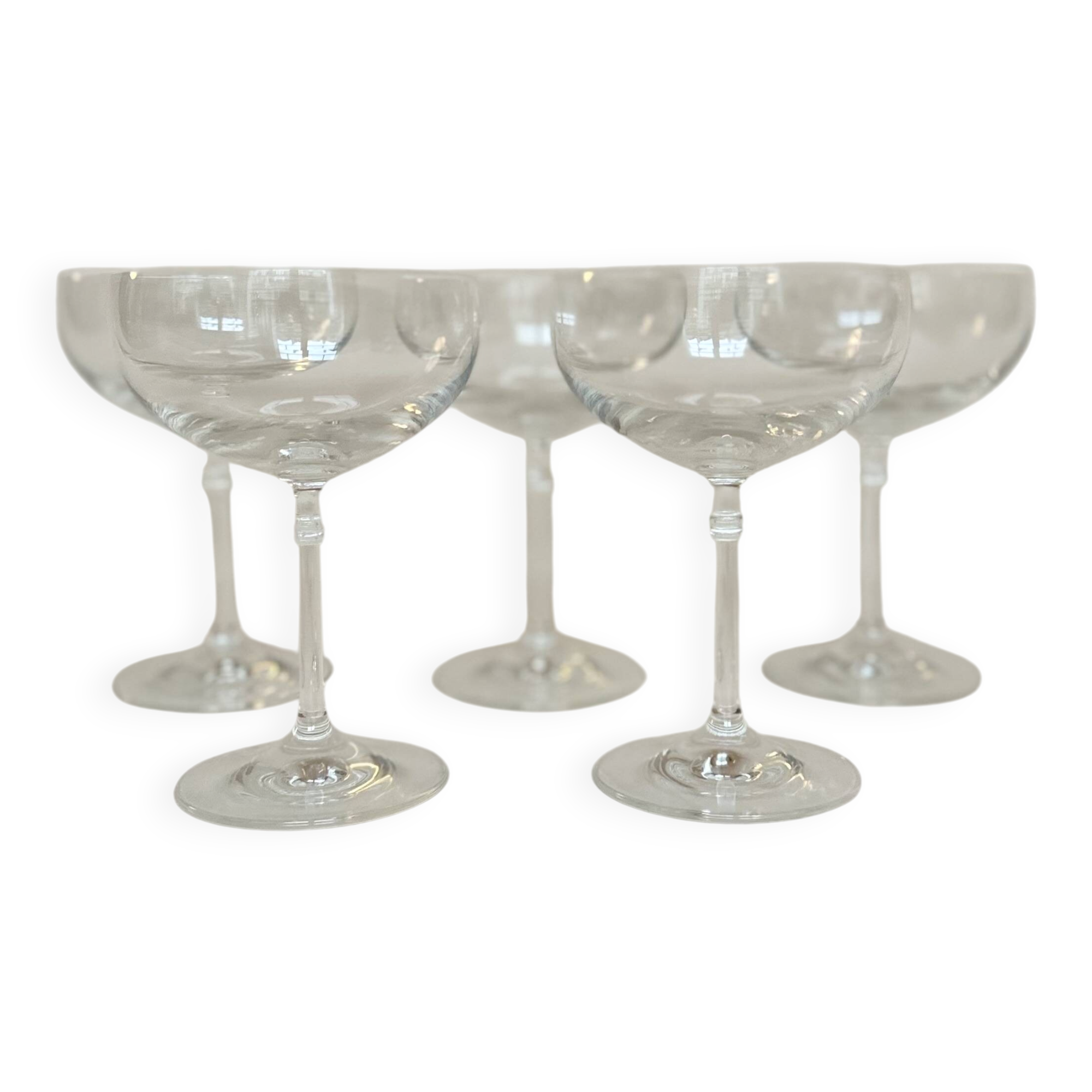 Set of five champagne glasses