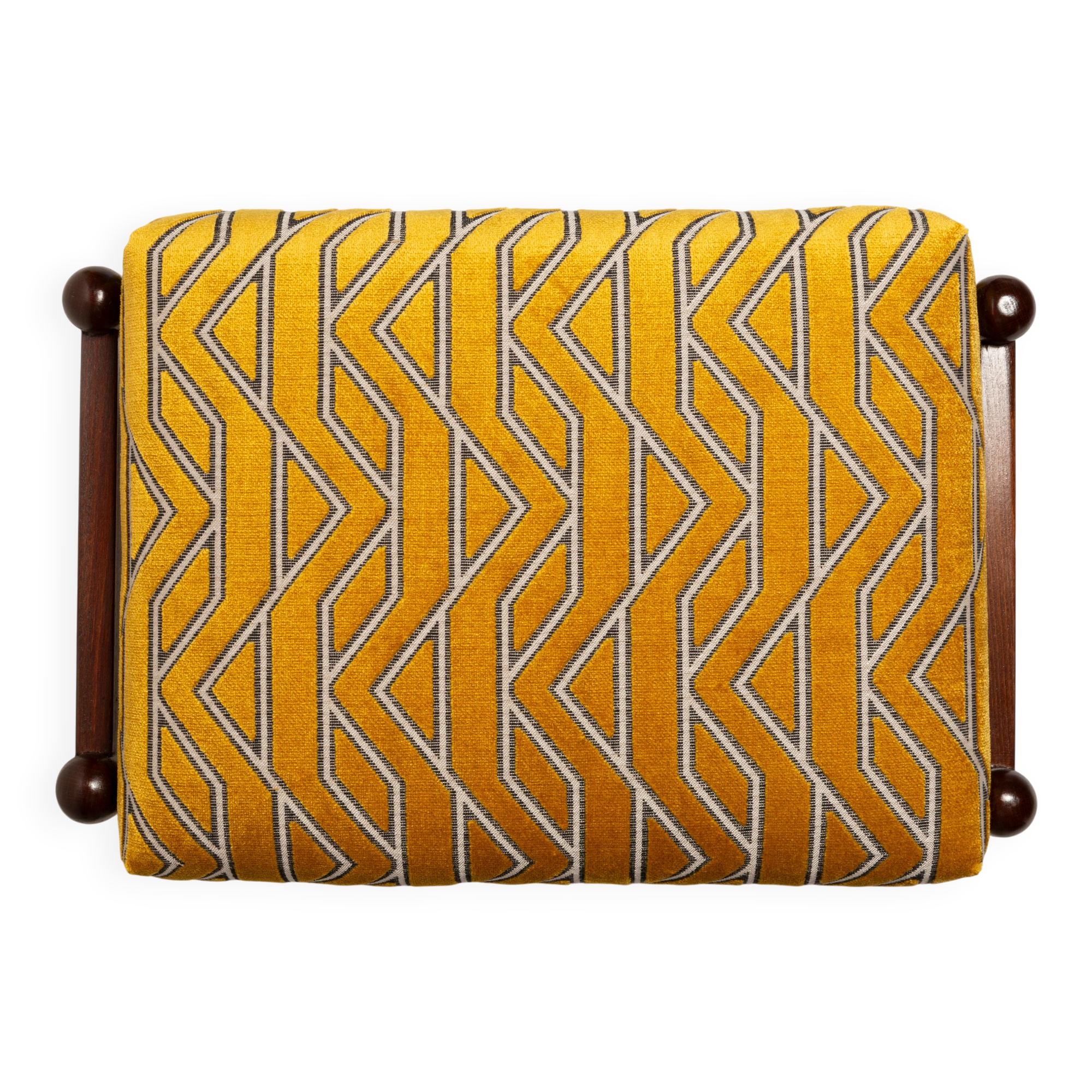 GFM Mid Century Stool in Yellow Jacquard by Casamance, E. Homa, Europe, 1960s