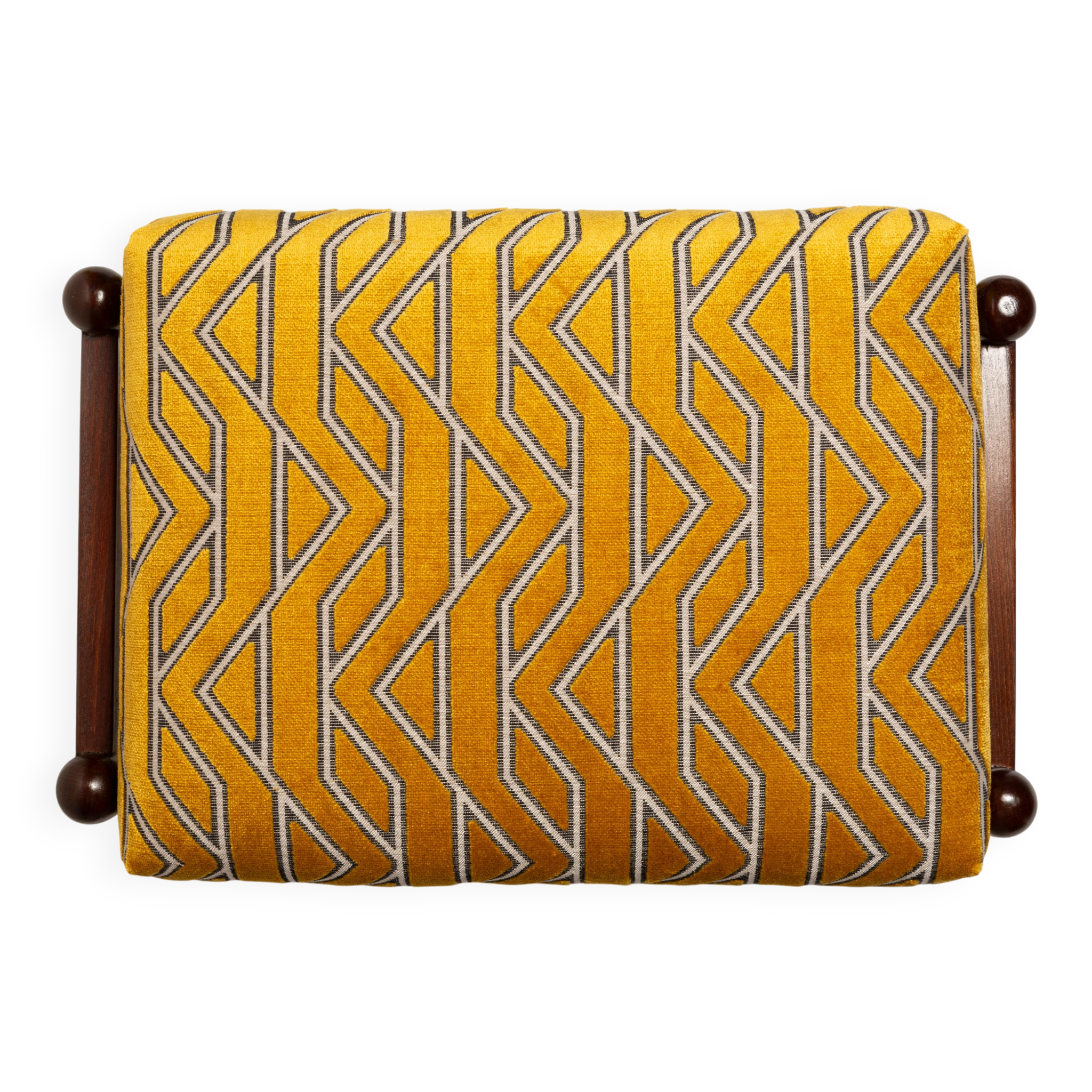GFM Mid Century Stool in Yellow Jacquard by Casamance, E. Homa, Europe, 1960s