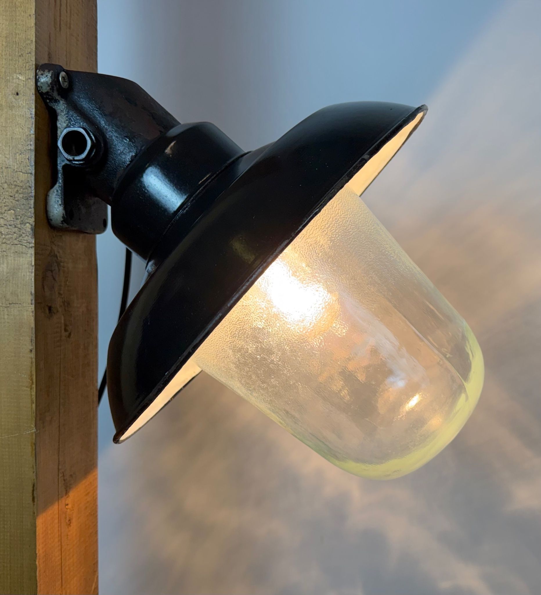 Vintage Industrial Black Enamel and Cast Iron Wall Lamp, 1960s