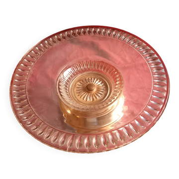 Coupe a fruits vintage en verre moule travaille et pied en laiton dore