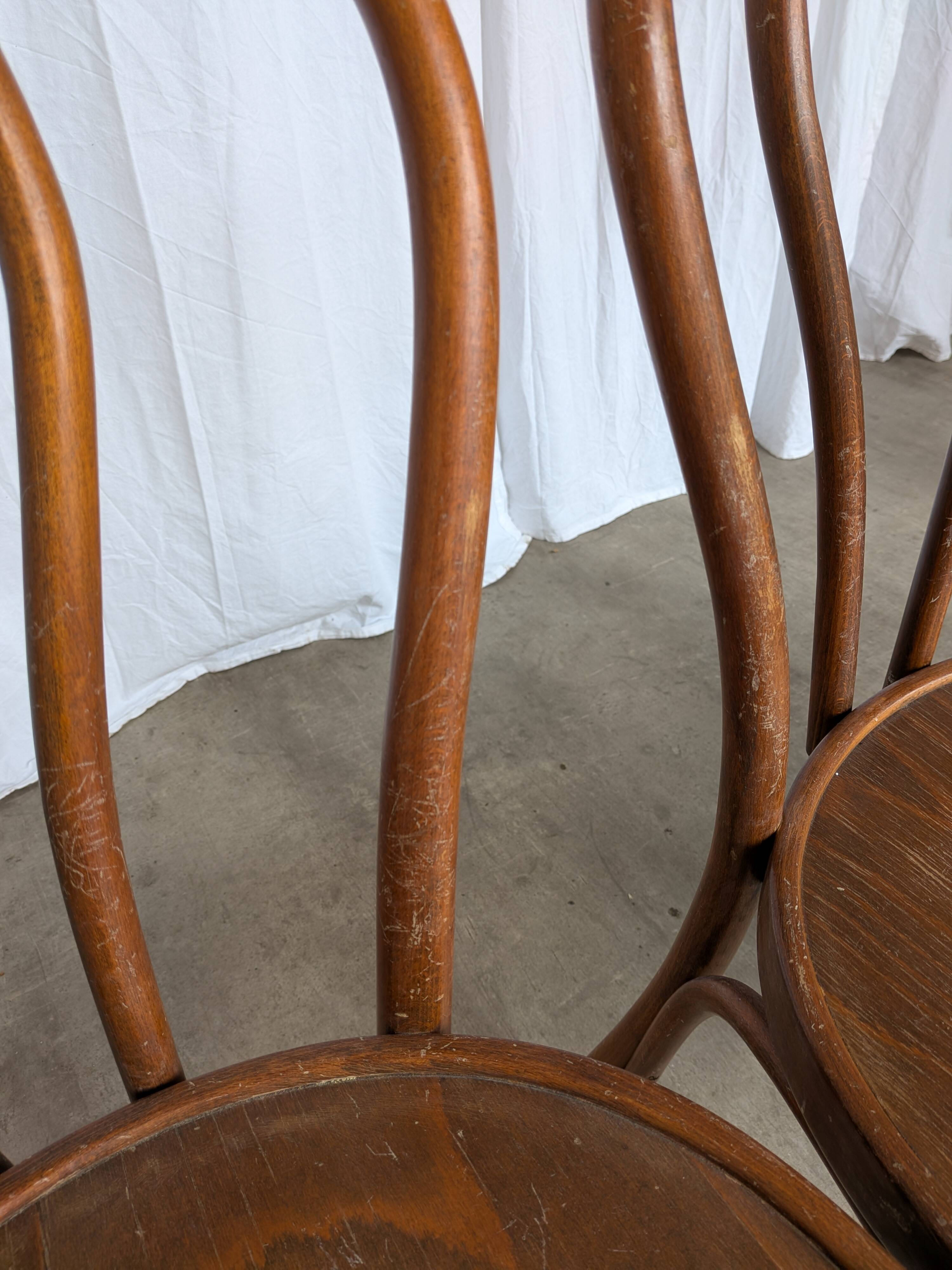 Set of 3 Vintage Thonet Style Bentwood Chair, Carved Wood Dining Chair