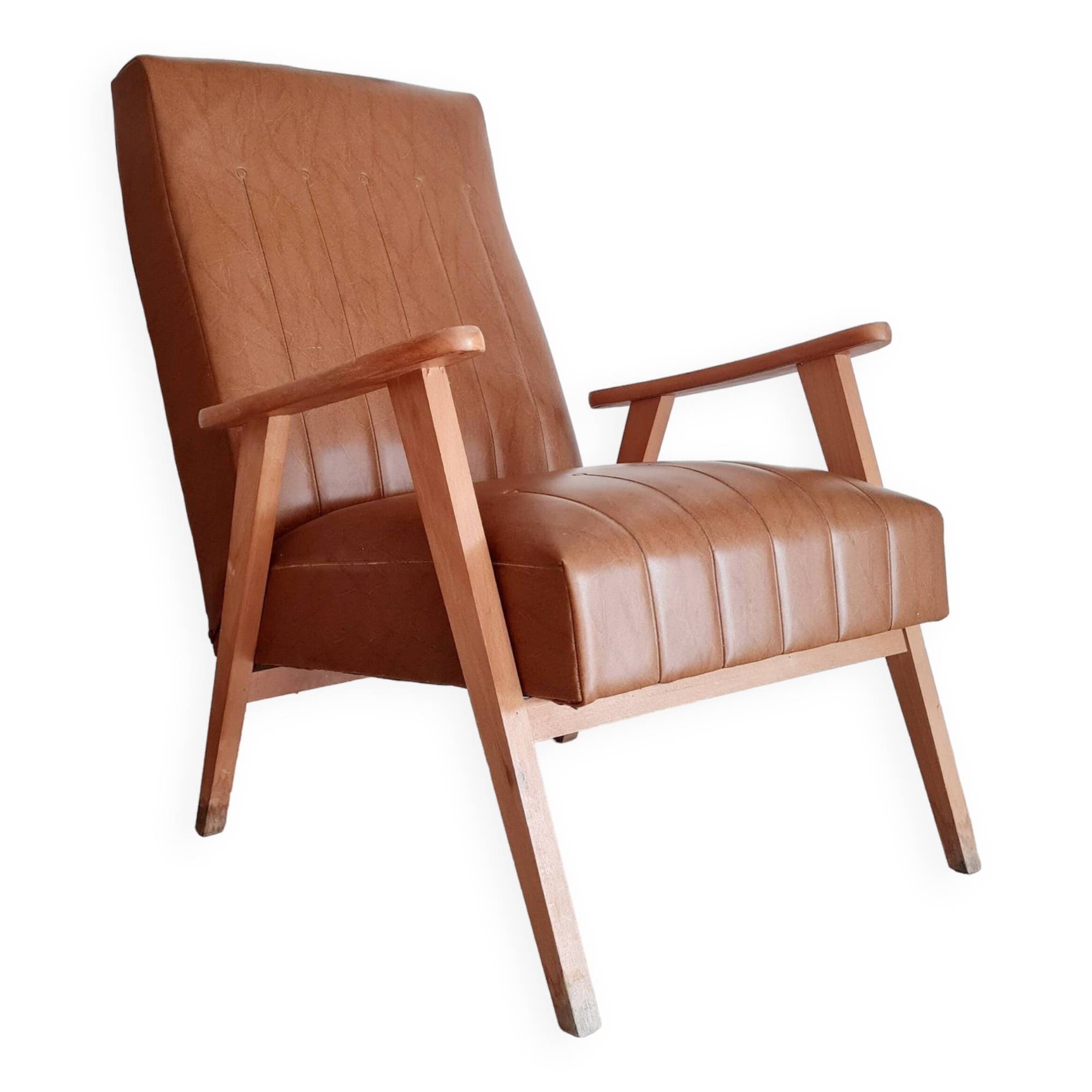 Scandinavian armchair with camel compass legs