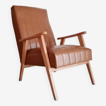 Fauteuil scandinave pieds compas camel