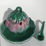 Green and pink tomato barbotine with saucer