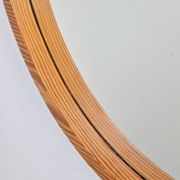 Large Mid-Century Round Pine Mirror, Denmark, 1960s
