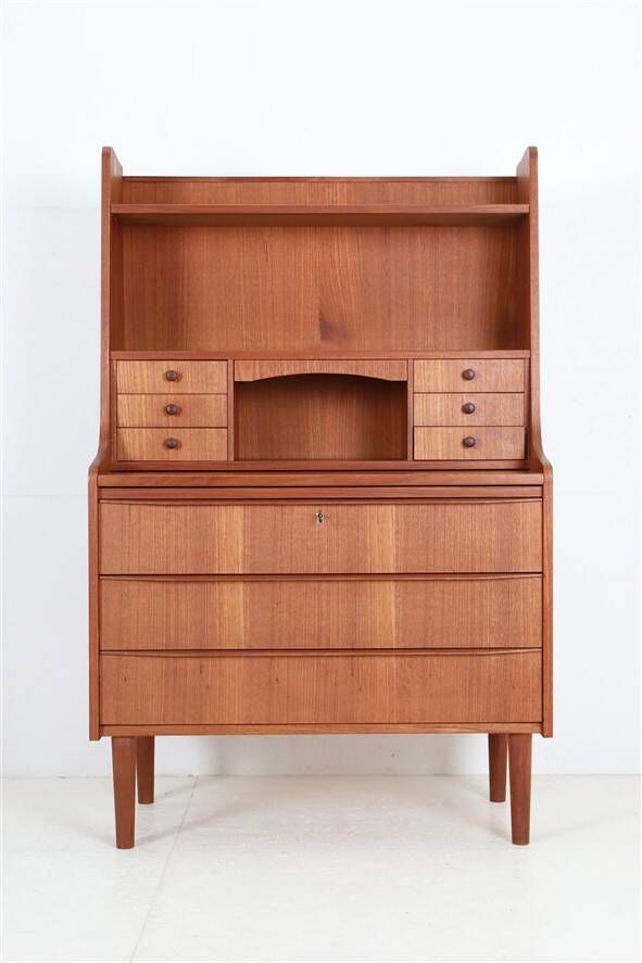 Tall mid-century teak secretary desk / Danish modern design / 1960s