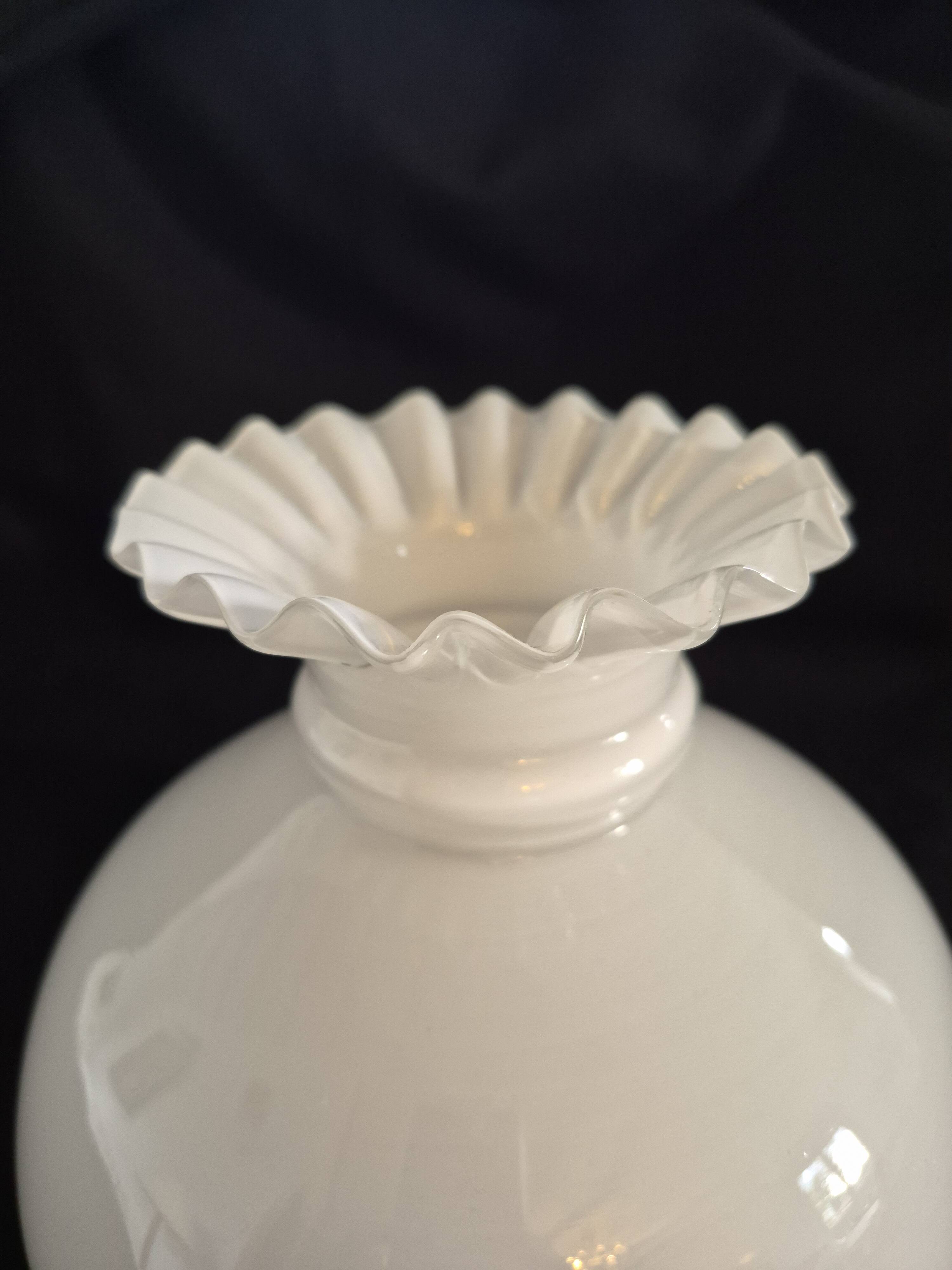 Antique lampshade in white opaline, with a beautifully pronounced scalloped neck.