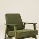 Fauteuil vintage en velours côtelé vert olive, bois vert