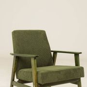 Lounge Chair Vintage Olive Green Corduroy ,Green Wood