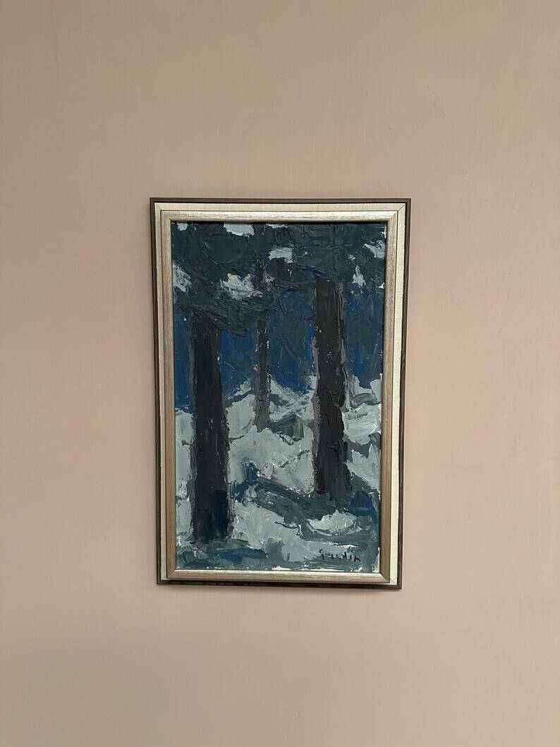 Original Vintage Swedish Oil on Panel – “Tre träd” by Svän Grandin – Signed – Vintage & Framed