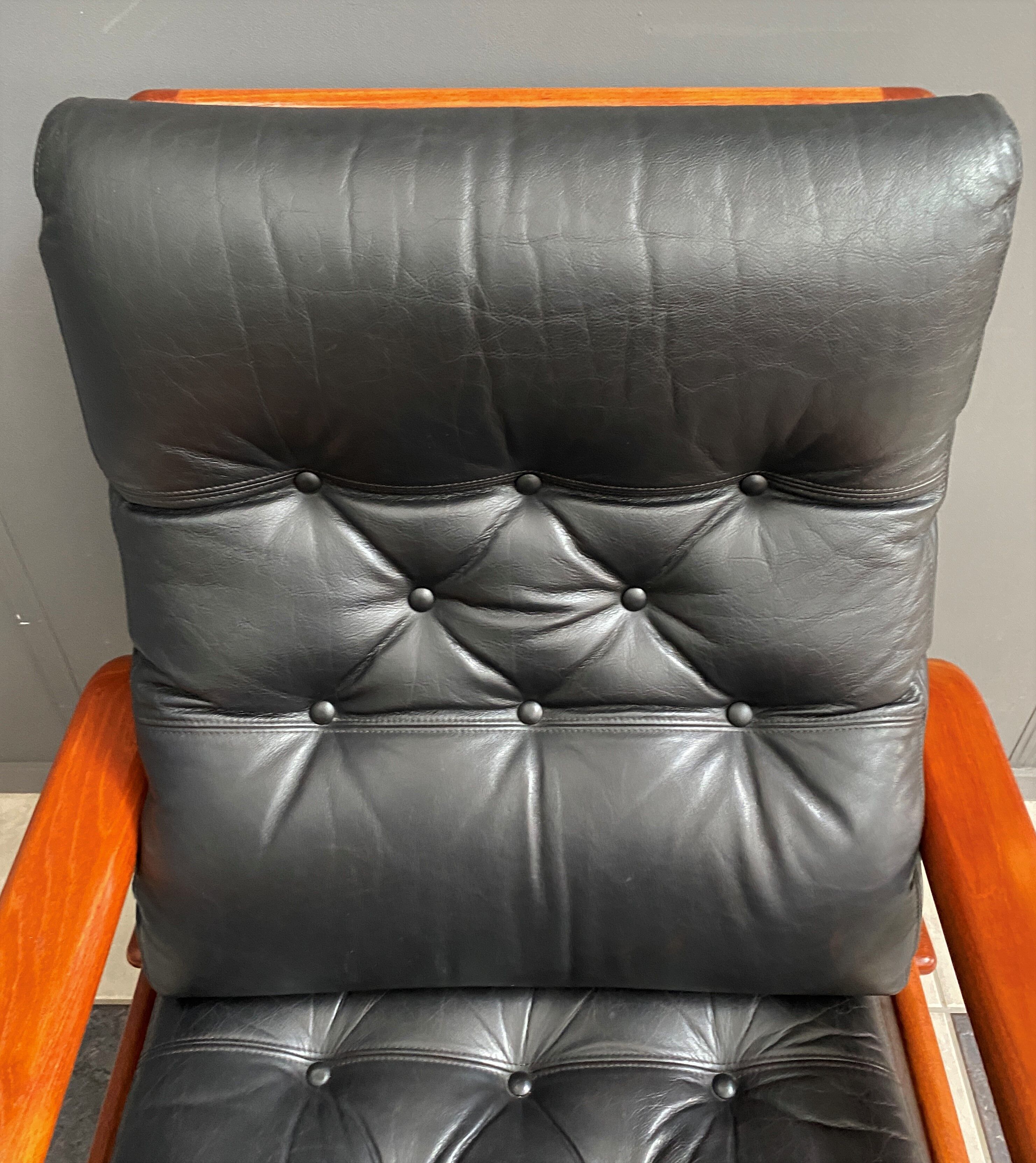 Set of two Danish teak and leather chairs by HS Denmark 1970s